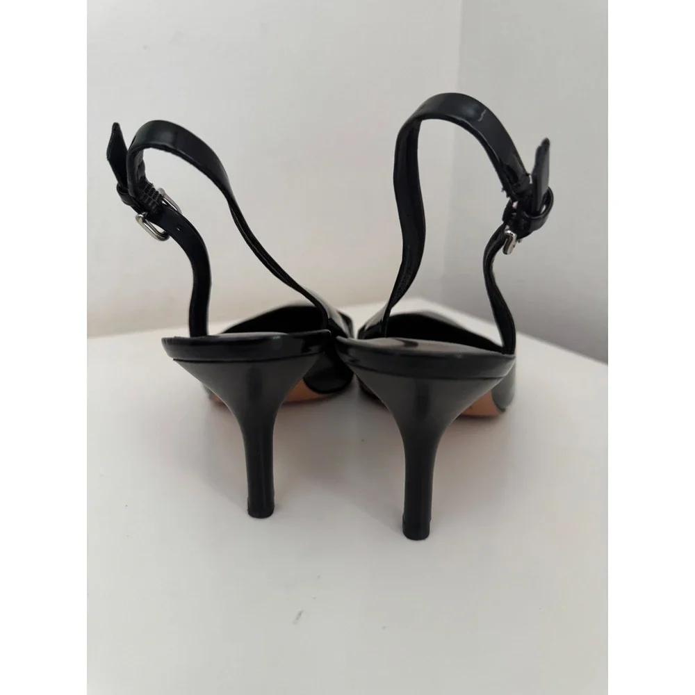 Coach Black Patent Leather Slingback Pumps Pointed Toe Kitten Heels Womens 8 B